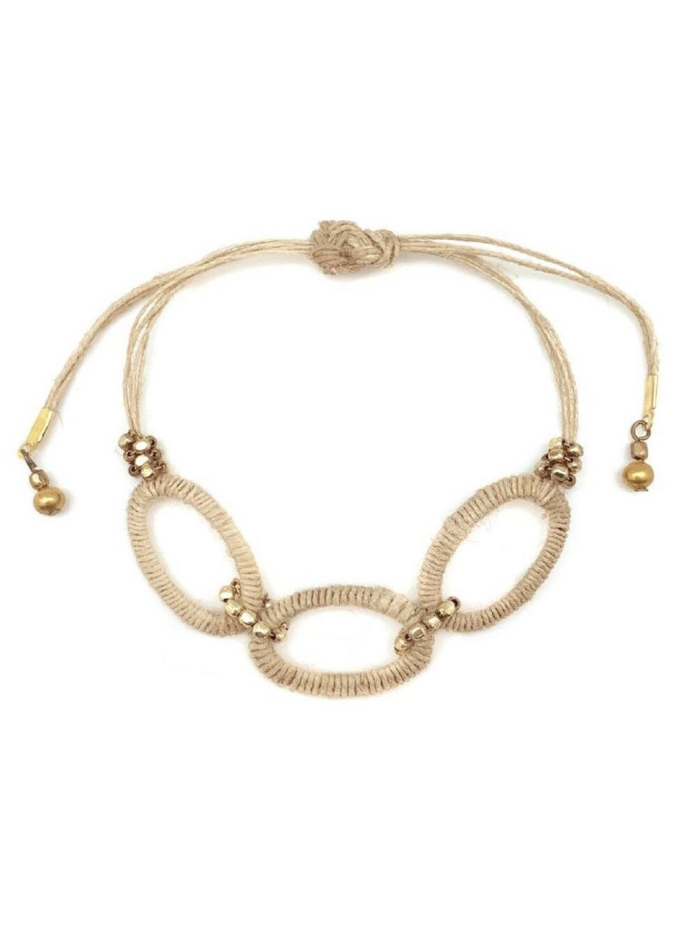 Anju Sachi Collection Cream Colored Woven Jute Fiber Adjustable Oval Bracelet